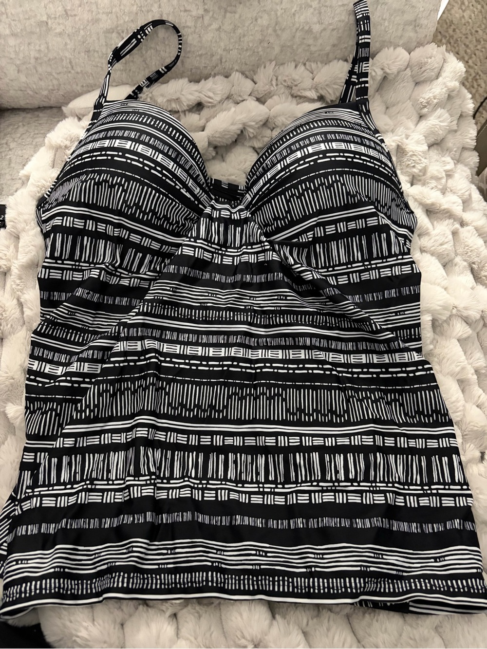 Black & White Striped Tankini Top Sz 12 NWOT